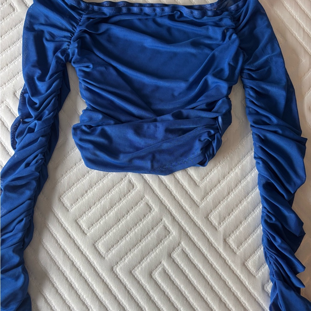 Elegant Blue Ruched Women's Top